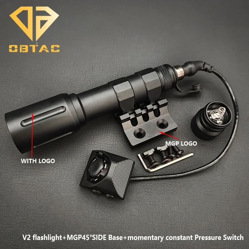 

Airsoft Tactics plhV2 Flashlight LED Hunting Weapons Scout Light Metal MGP45 Degree Side Base and Hot Button Pressure Switch Set