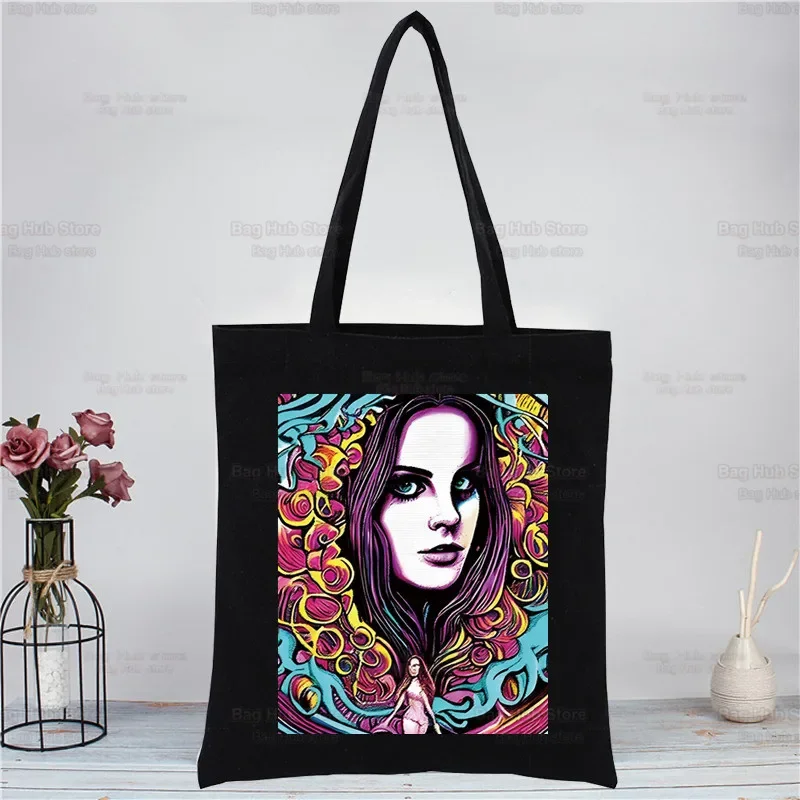 Lana Del Rey Ldr Vintage Shopper Bag Canvas Tote Shoulder Bags Shopping Bag With Print Black Cloth Handbags Eco Friendly