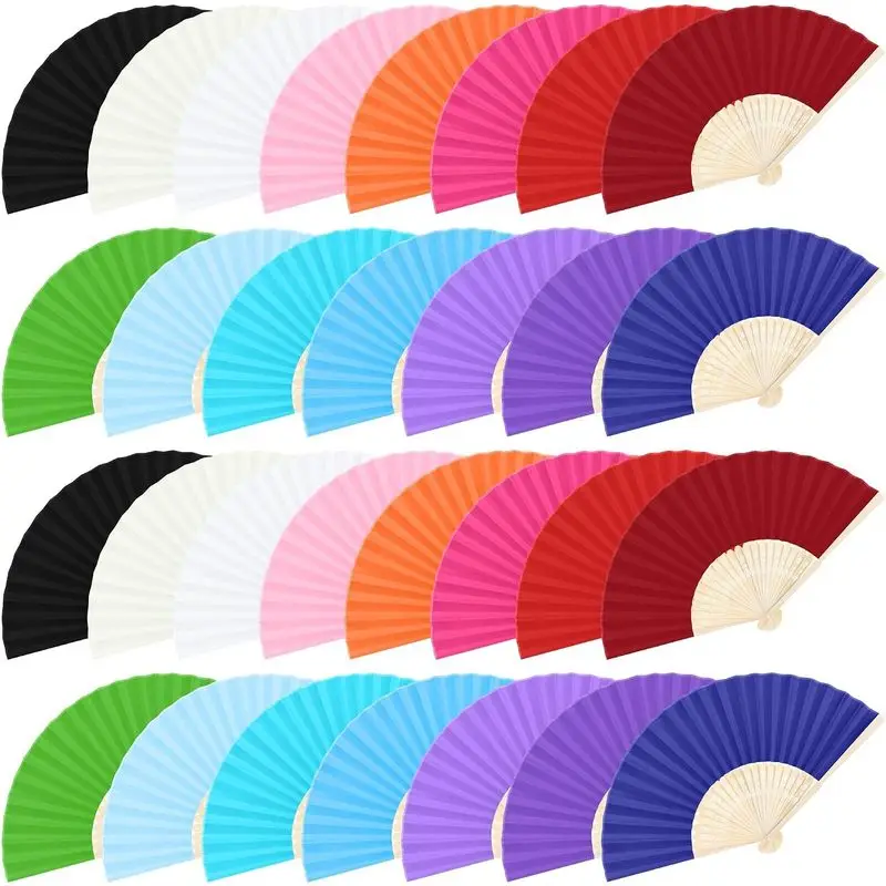 10Pcs Multicolor Silk Folding Fans With Bamboo Frames Handheld Fan for Weddings Parties Home Wall Hanging Decor