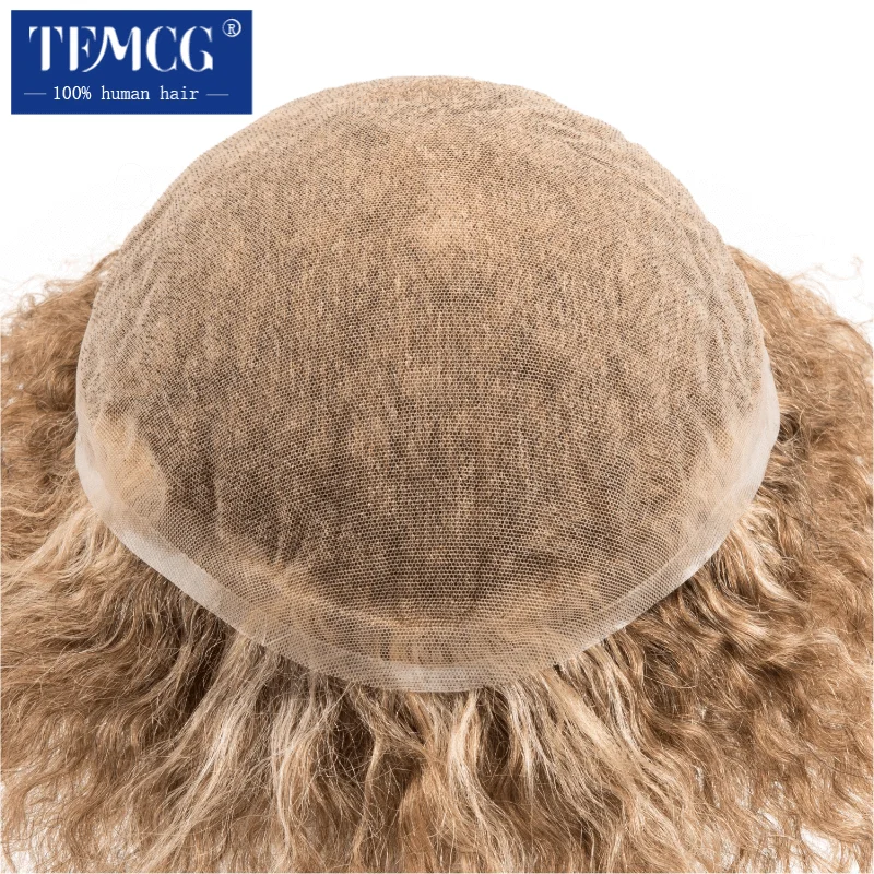Men Wig 15mm Curly Hair Full Lace Breathable Male Hair Prosthesis 100% Natural Human Hair Men's capillary prothesis System Unit