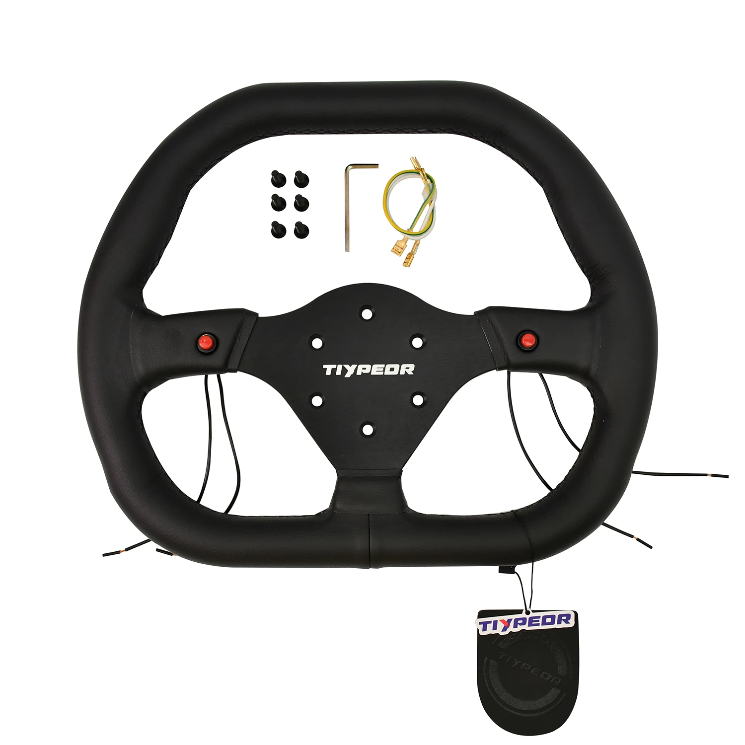 Tiypeor 350mm D Type Flat Aluminum Alloy 3 Spoke Smart TV Kart Simulator Racing Game Wheel
