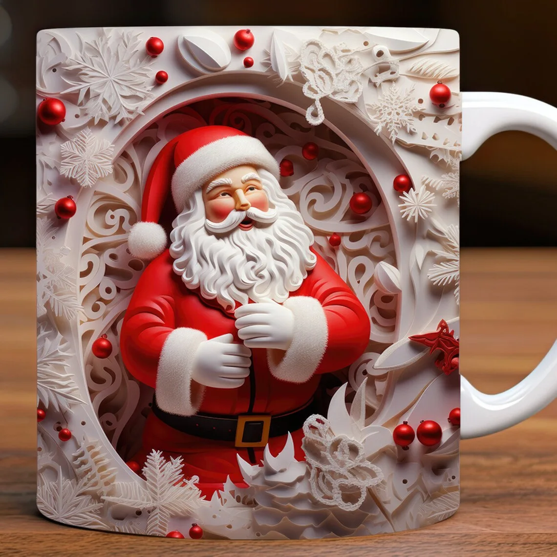 350ml 3D Christmas Santa Claus Ceramic Home Office Coffee Mug with Hand Gift