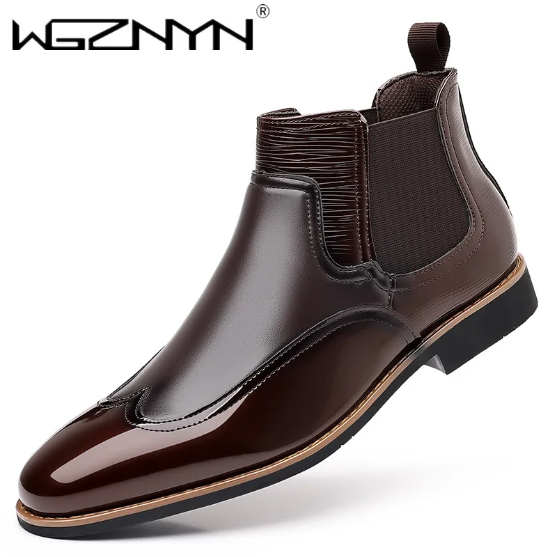 

Fashion Luxury Men Boots Brogue Leather Shoes Autumn Business Chelsea Boots British Style Hombres Botas High Top Footwear Dress