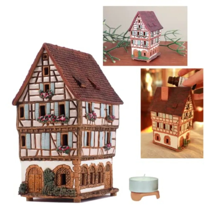 Colección de Casas de Cerámica - Miniatura Coleccionable Hecha a Mano de la Casa Original en Colmar, Francia - Para Velas de Té