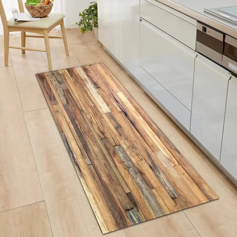 Wood Grain Household Crystal Pile Carpet Kitchen Doormat Bathroom Bedroom Absorbent Non-Slip Carpet