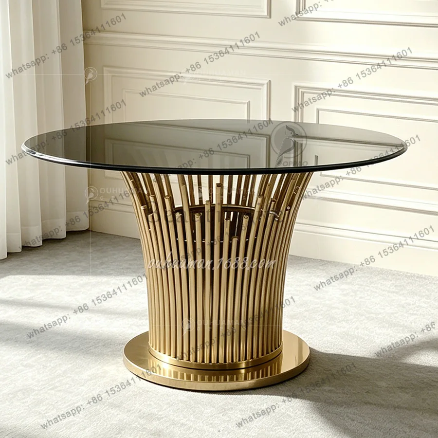 LS stainless steel titanium plated Nordic marble dining table Modern simple hotel wedding round dining table