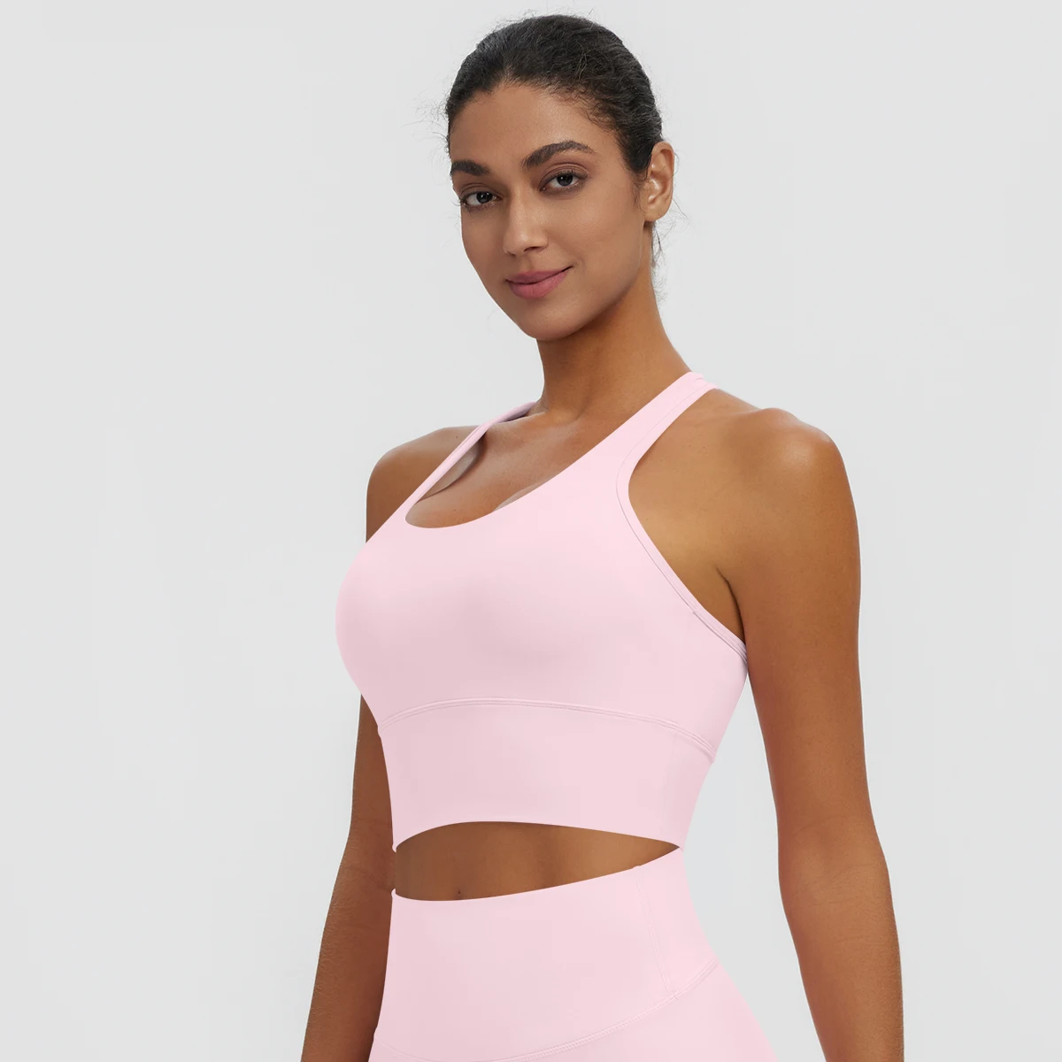 Rooftrellen Damen Einfarbige Yoga-Weste mit Raffung, schönem Rücken, I-förmigem Design, Yoga-Top mit Brustpolster, stoßfestes Workout-Top – Detail 24