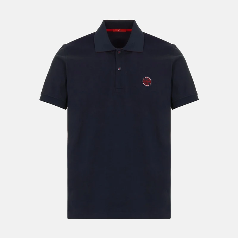 CH Roter Akzent Runder Gummi-Patch Links auf der Brust Premium Piqué Kurzarm-Poloshirt für Herren Schlanke Minimalistische Moderne Lässige Oberteile – Detail 4