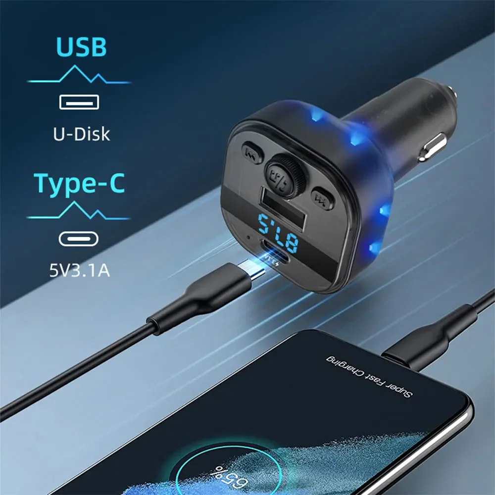 Car MP3 Player Car Charger FM Transmitter Bluetooth Audio Auto radio Handsfree Adapter Type-C USB 3.1A Fast Charger Car Adapter