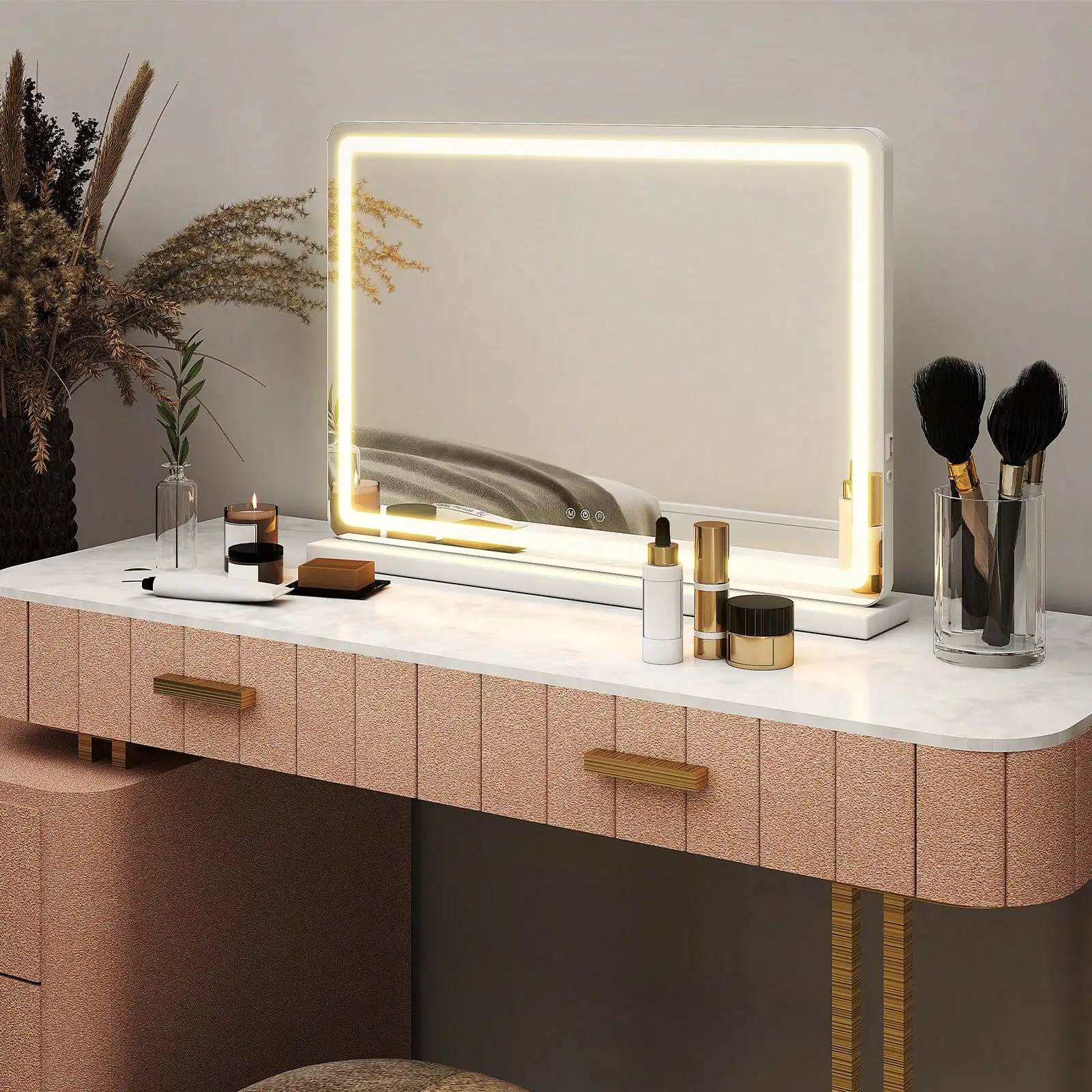 GGBDNP LED Vanity Mirror With Lights, Dimmable 3 Color Modes Makeup Mirror With Memory Function, USB Charging, Aluminum Fra