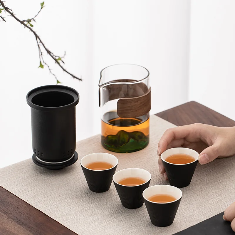 

Glass travel tea sets, portable quick guest cups, portable bags, outdoor tea cups, tea teapots and gifts