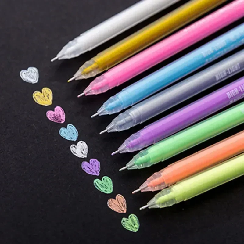9Pcs/set White Gold Silver Ink Color Photo Album Gel Pen Stationery Office Cute Scrapbooking Large Capacity Pen 0.6mm Cute Pens