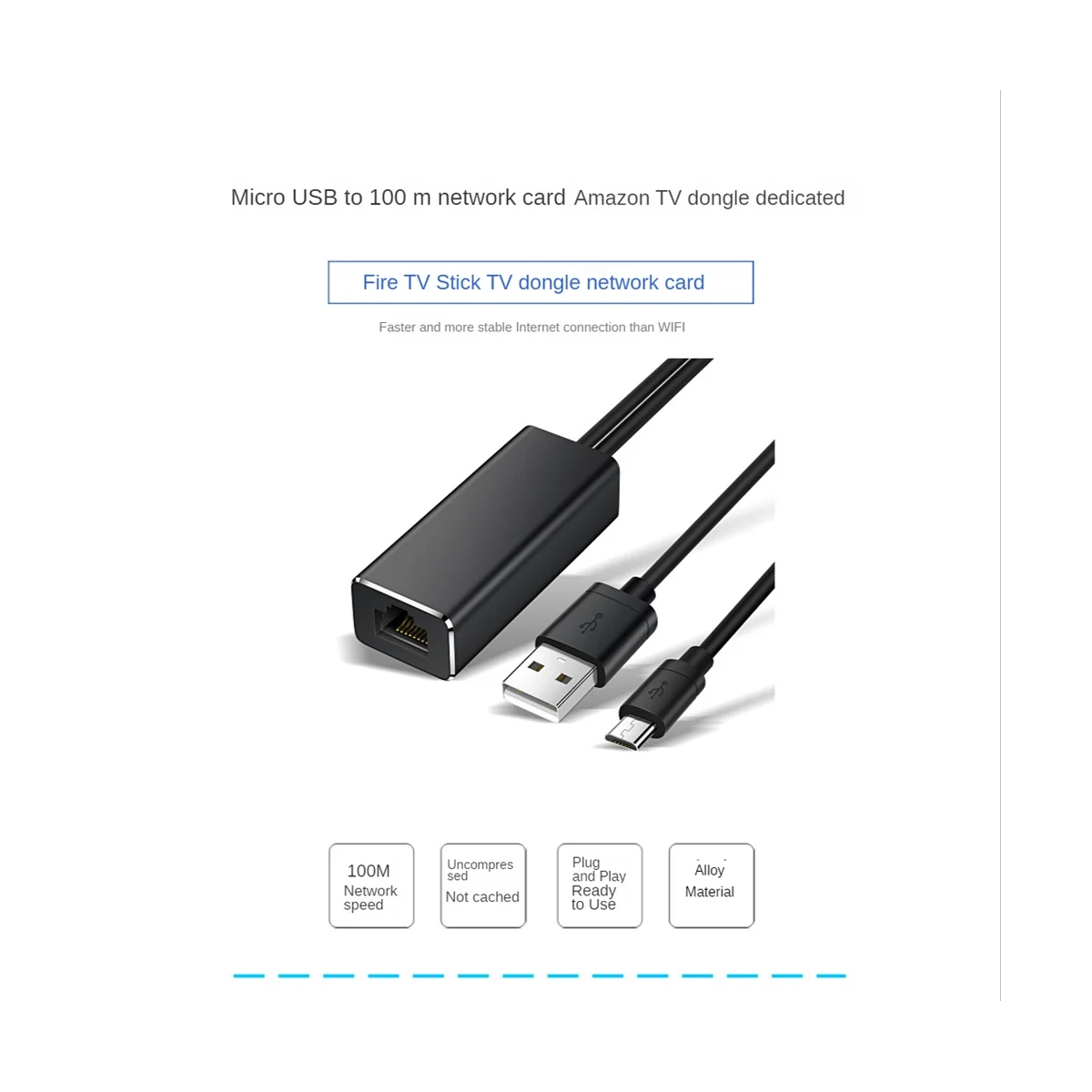 Micro-USB Ethernet Adapter 10/100Mbps for Fire TV Stick USB to RJ45 USB Network Card for Google Chromecast Gen 2 1 Ultra