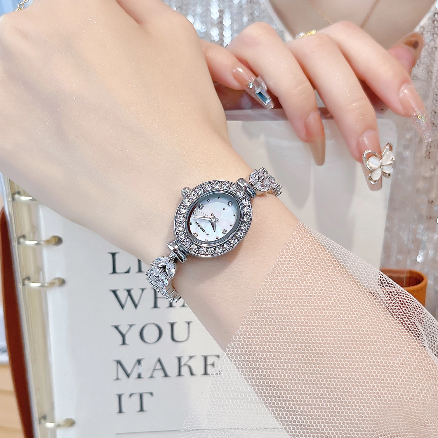 X-GEARFashion Women's Watch with Simulated Diamond Dial Stainless Steel Bracelet Waterproof Small Analog Watch for Ladies Luxury