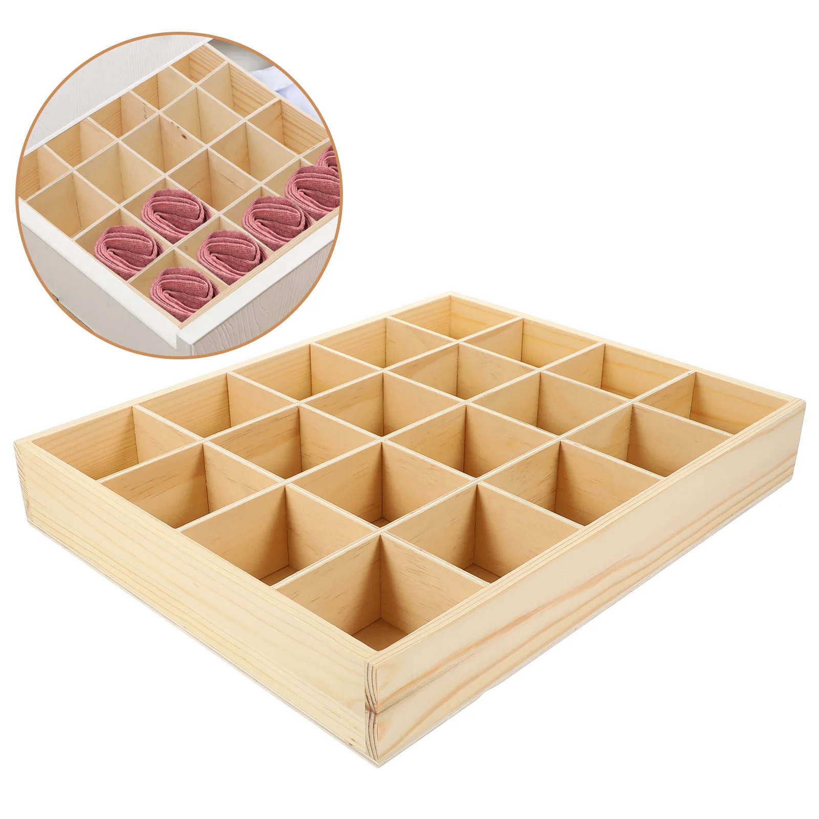 

20 Compartments Storage Case Boxes with Cover Wooden Socks Container Baby Baskets