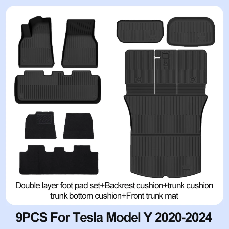Tesla Model Y Vloermatten 2024 2023 2022 2021 2020 All Weather Vloerbeschermers Volledige Set Waterdicht Antislip Interieurbescherming - afbeelding 1
