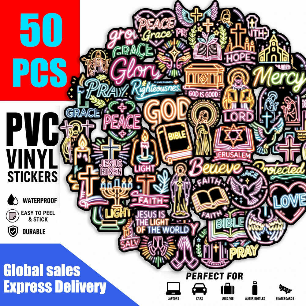 50 Bible Neon Creative Hand drawn DIY Stickers Decorative Phone Cases Notebook Guitar Stickers