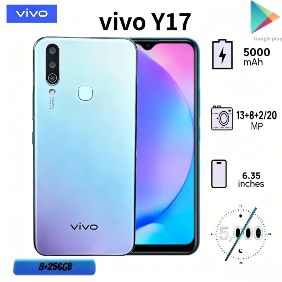 2026 Vivo Y17 Global Edition Smartphone 6.35-inch HD LCD Screen High-Capacity 5000mAh Battery 3.5mm Audio Jack