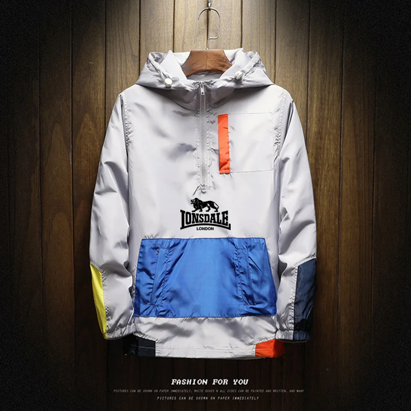 LONSDALE-Jaqueta masculina à prova de vento, terno Patchwork Attack, roupa de rua, tendência nova moda outono