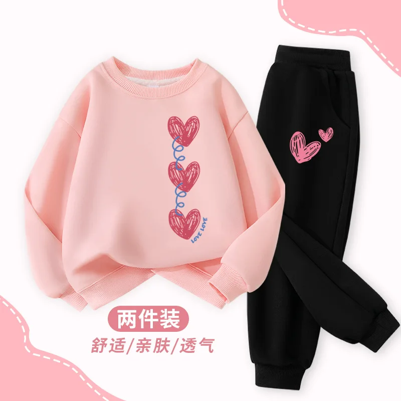 2026New spring and autumn collection: girls' sweatshirt set, children's round-neck outfit, baby clothing with cartoon prints, st