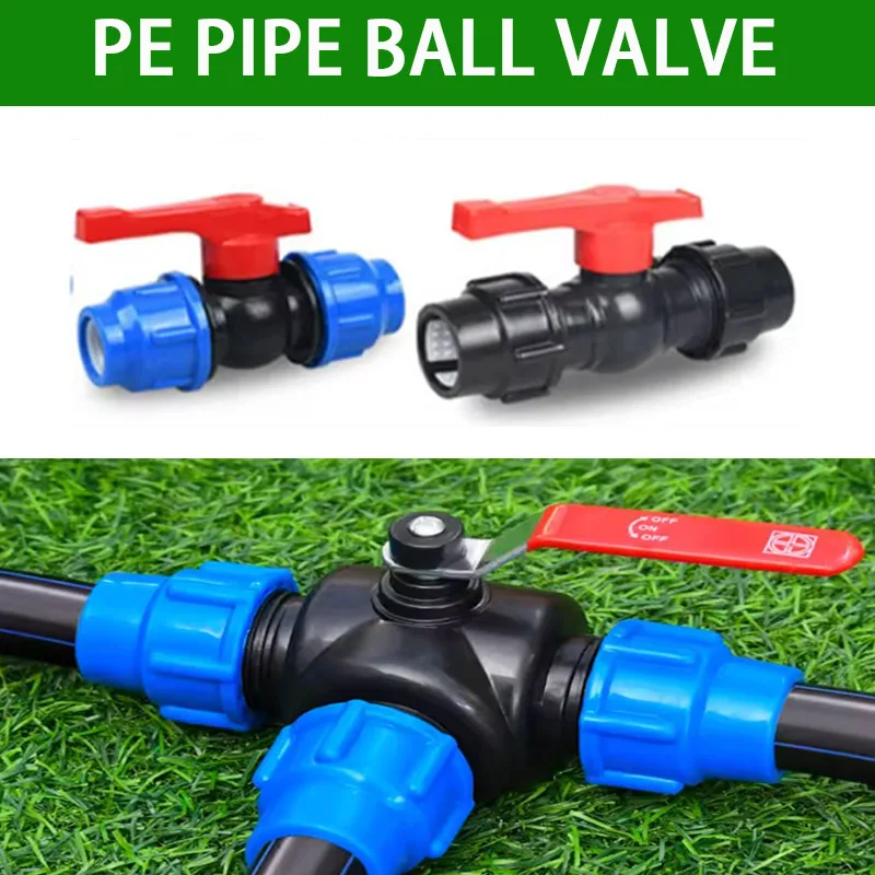 Válvula de Conexión Rápida de Tres Vías de PE, Válvula de Plástico para Tuberías de 20/25/32/40/50 mm, Válvula de Conexión para Riego de Jardín y Agricultura