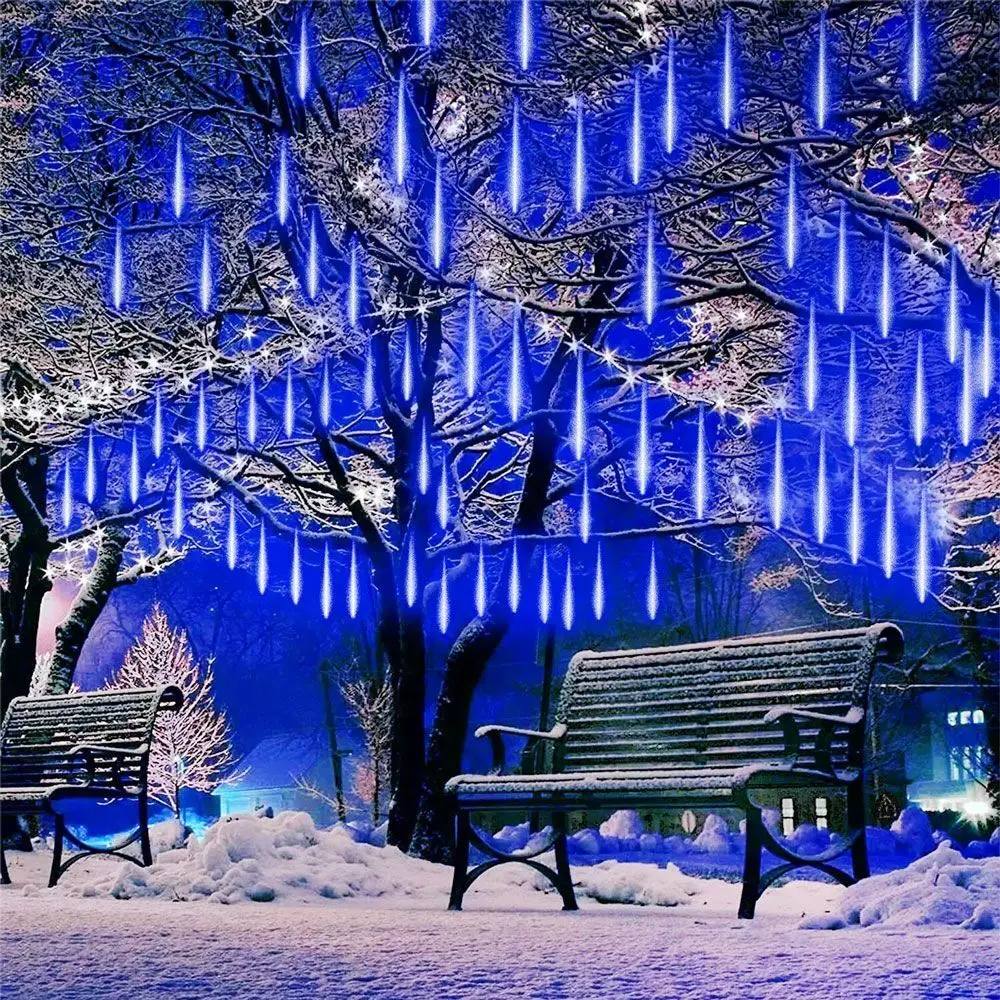 Guirnaldas LED de lluvia de meteoros para exteriores, luces de jardín de hadas, iluminación de vacaciones de boda, decoración de Navidad, 8 tubos