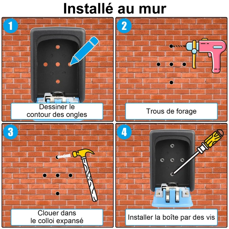 Coffre-fort à clés étanche pour l'extérieur, coffre-fort de stockage avec code à 4 chiffres, pour la maison, le garage et l'école