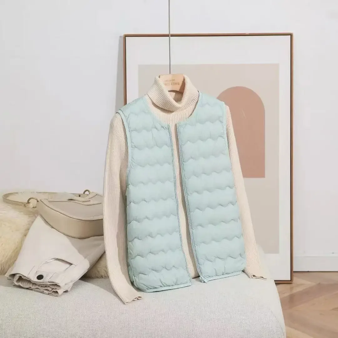 سترة نسائية جديدة لعام 2025 خفيفة الوزن بدون أكمام سترة مموجة بدون رقبة ووسادة كتف وبطانة داخلية من نسيج النايلون قصيرة... #5