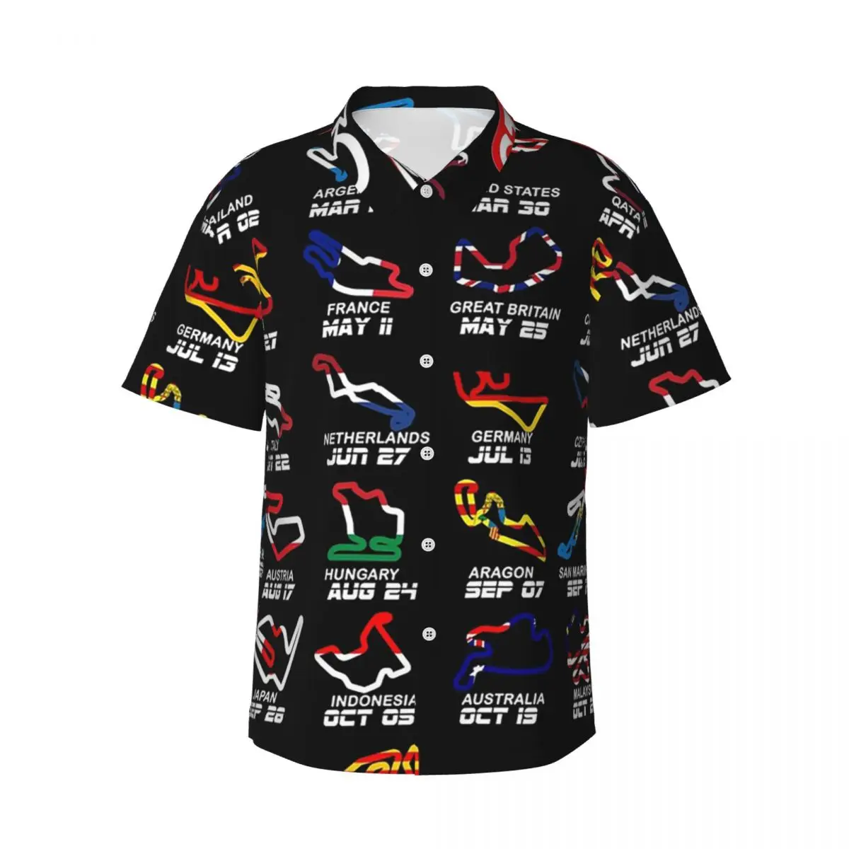 

Calendar Season 2025 MotoGp Circuits Men's Shirts Hawaiian Short Sleeve Shirt Funny Button Tops for Summer Beach
