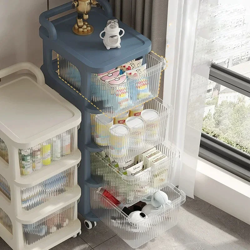 

5-layer transparent drawer style small cart storage rack Snack toy baby supplies storage cabinet with wheel storage rack