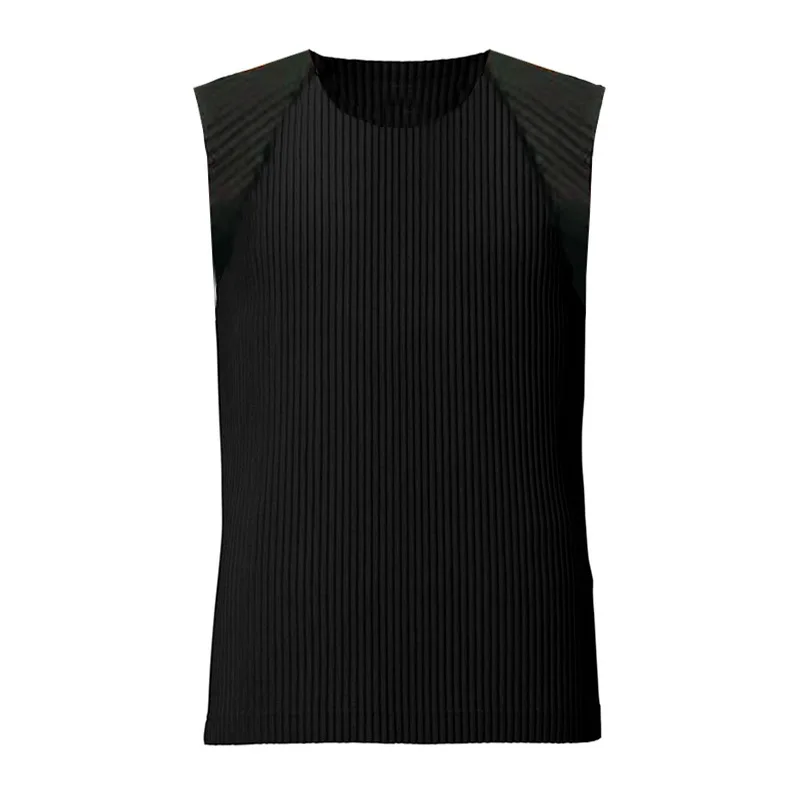 Miyake Pleated Vest 2023 Spring Summer New Simple Everything Vest High Elastic Sports Leggings Single Wear Vest