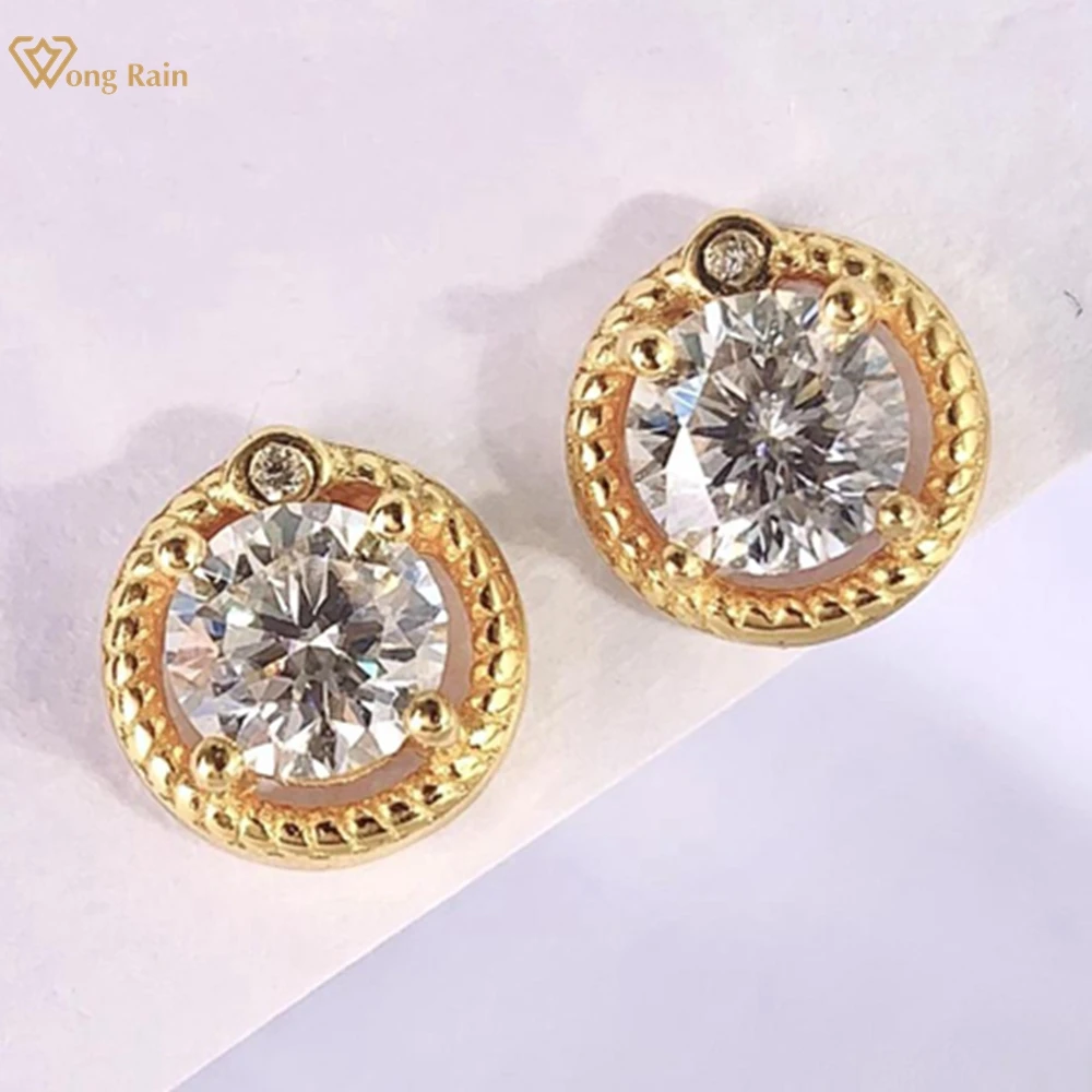 

Wong Rain 925 Sterling Silver VVS1 3EX D Color Round Cut 5 MM Real Moissanite Diamonds Gemstone Ear Studs Earrings Fine Jewelry