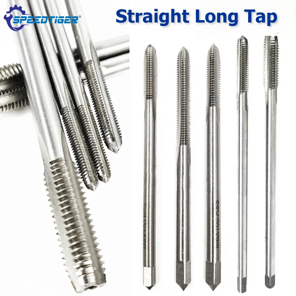 HSS Extended Long Shank Thread Tap M2-M30 Metric Straight Flute Taps 90 100 120 125 130 160 200mm Length For Deep Hole For Metal
