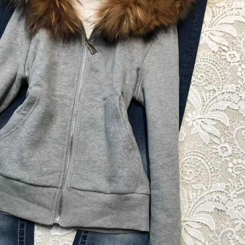 Y2k-Sudadera con capucha para Mujer, ropa de calle Vintage americana, chaquetas de otoño e invierno, Sudadera con capucha gris con cremallera, Sudadera para Mujer
