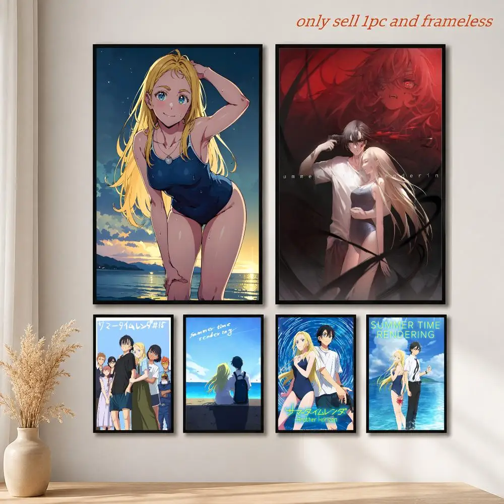 Anime S-Summer Time Rendering Poster Mural HD Wall Decals for Bedroom Living Room Home Self-Adhesive Decor Gift
