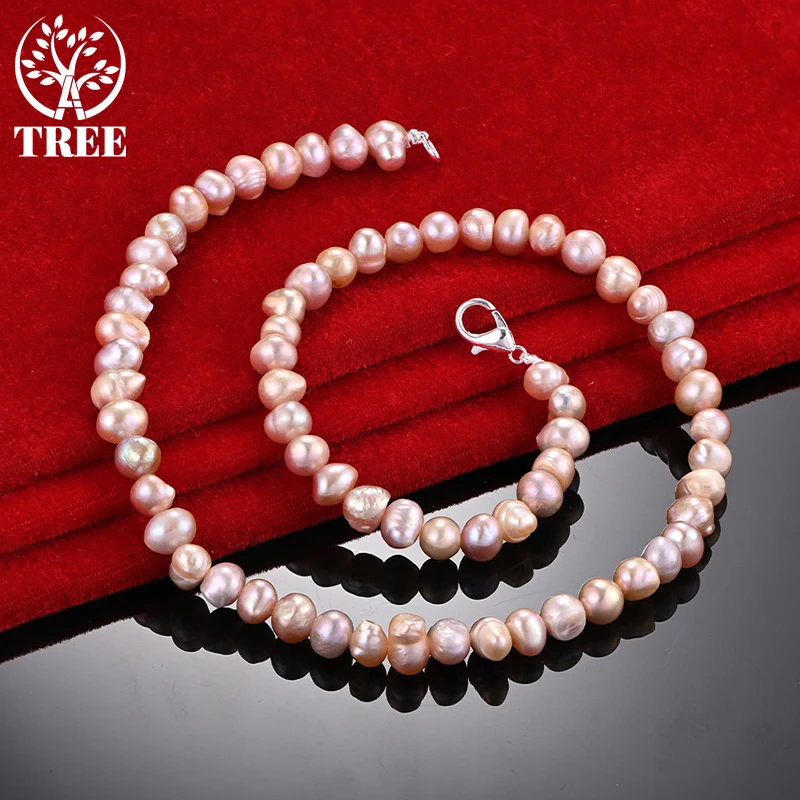 925 Sterling Silver 16-20 Inch White Pink Purple Artificial Pearls String Chain Necklace For Women Wedding Party Fashion Jewelry