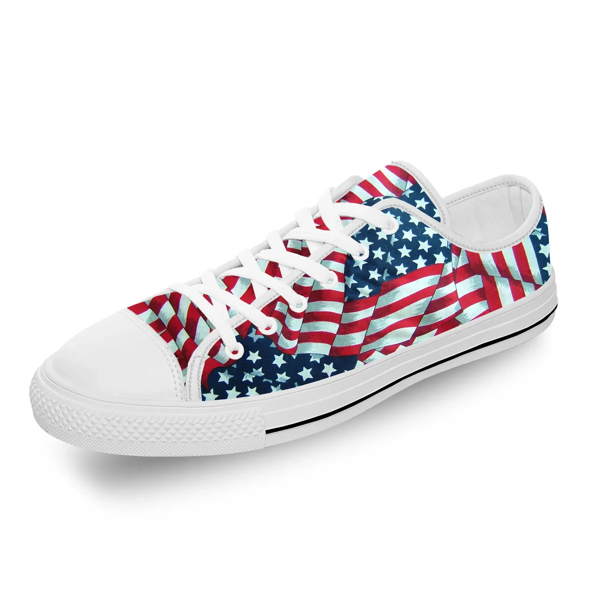 

USA American Flag Stars Patriotic Lightweight Cloth 3D Print Fashion Low Top Canvas Shoes Men Women Casual Breathable Sneakers