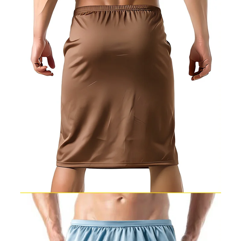 Men Skirts Pajamas Cool Ice Silk Bath Skirt Nightwear High Fork Homewear Satin Silk Nightdress Shiny Glossy Sleepwear Skirt