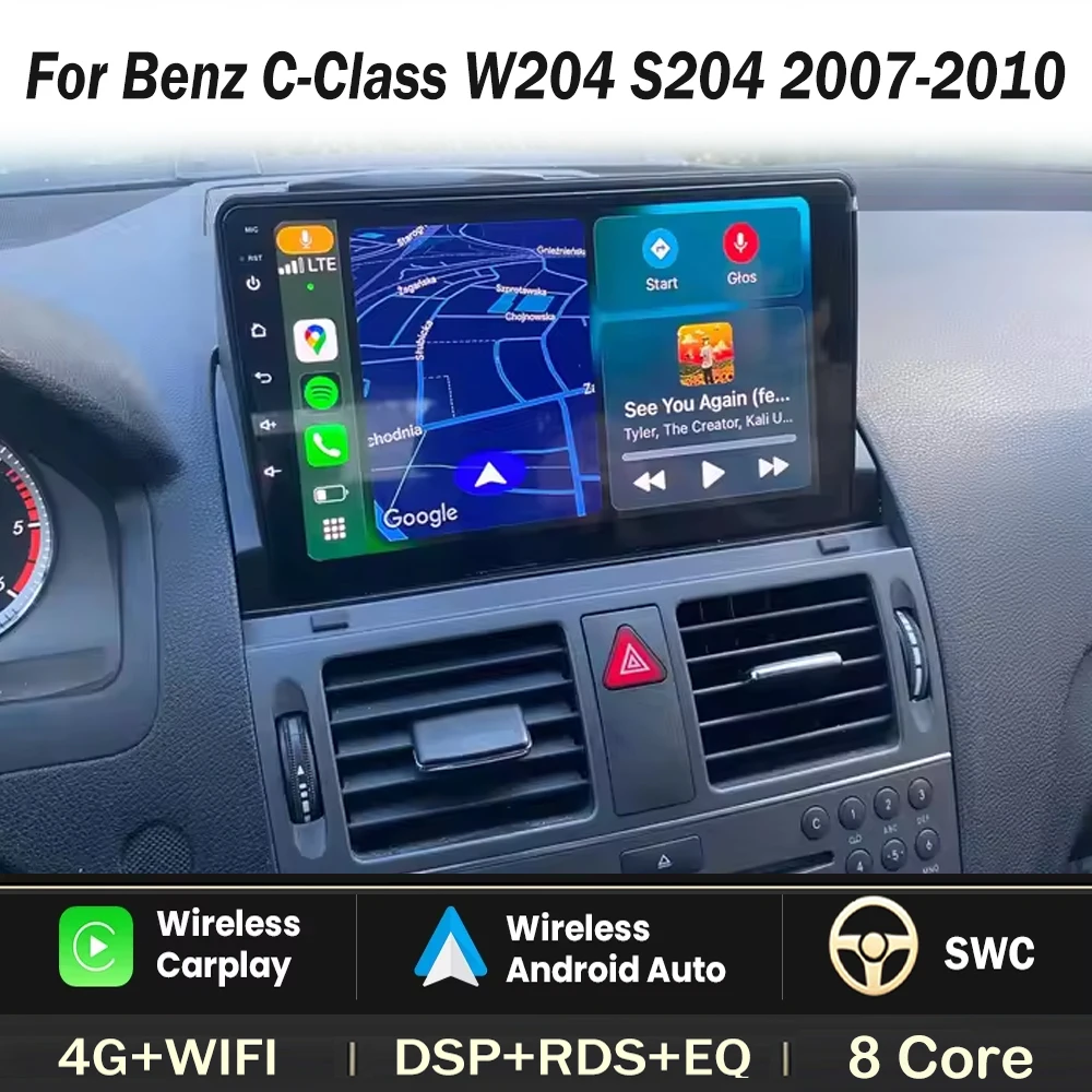 Car Radio For Mercedes-Benz C-Class W204 S204 2007-2010 Android Auto Player Wireles Carplay 8core Autoradio Multimedia Stereo