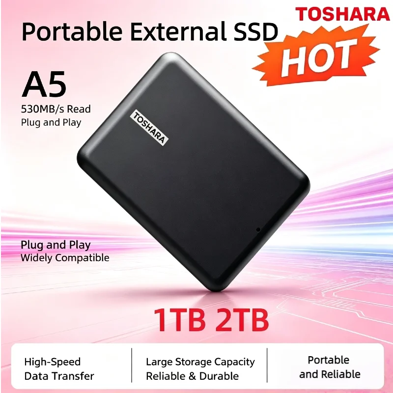 TOSHARA A5 Portable External Hard Drive USB3.0 HDD 1TB 2TB 4TB High Speed SSD Hard Disk Data Storage Disk for Laptop Mac Android