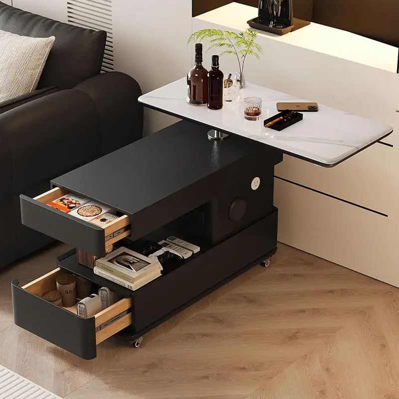 Wooden Lift Coffee Table with Storage Compartment 360 Rotating Desktop Modern Design Marble Top Living Room Furniturepromote sal