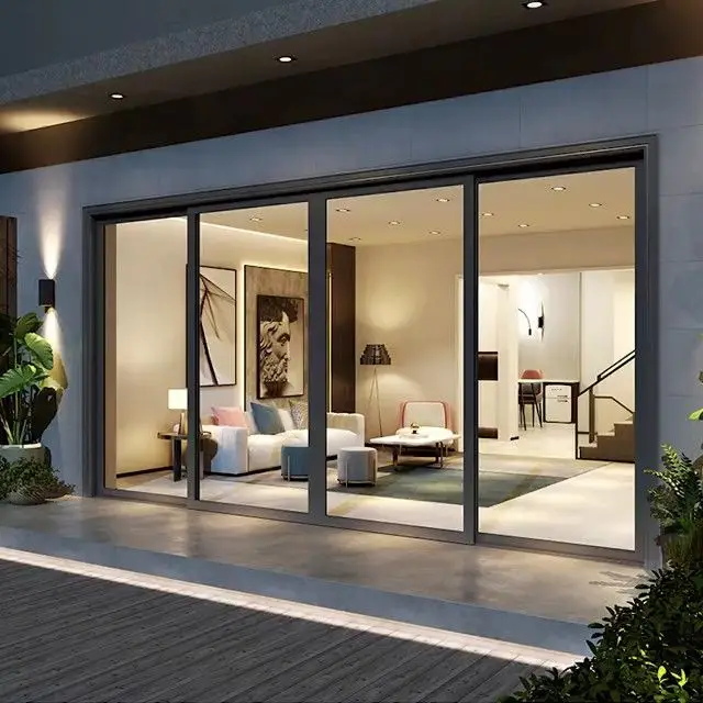 Sliding Glass Door with Aluminum Frame Double Glazed Tempered Glass Stable Structure Sliding Door Custom Size for Outdoor