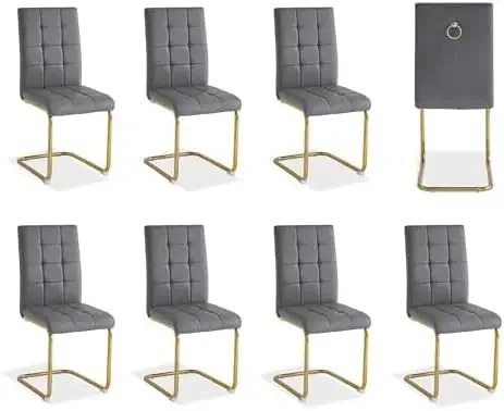 Modern Dining Chairs Set of 8, Side Room Chairs, Kitchen with PU Leather Padded Seat High Back, Golden Stainless Steel