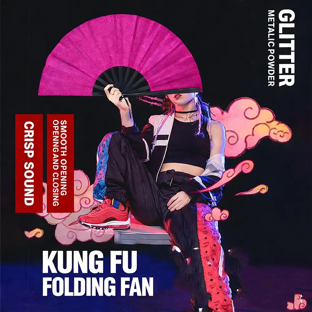 Large Folding Hand Rave Fan Chinease Gradient Colorful Chinese Line Fu Sound Stage Decor Fan Dancing Festival Snap Kung Fol N2V0