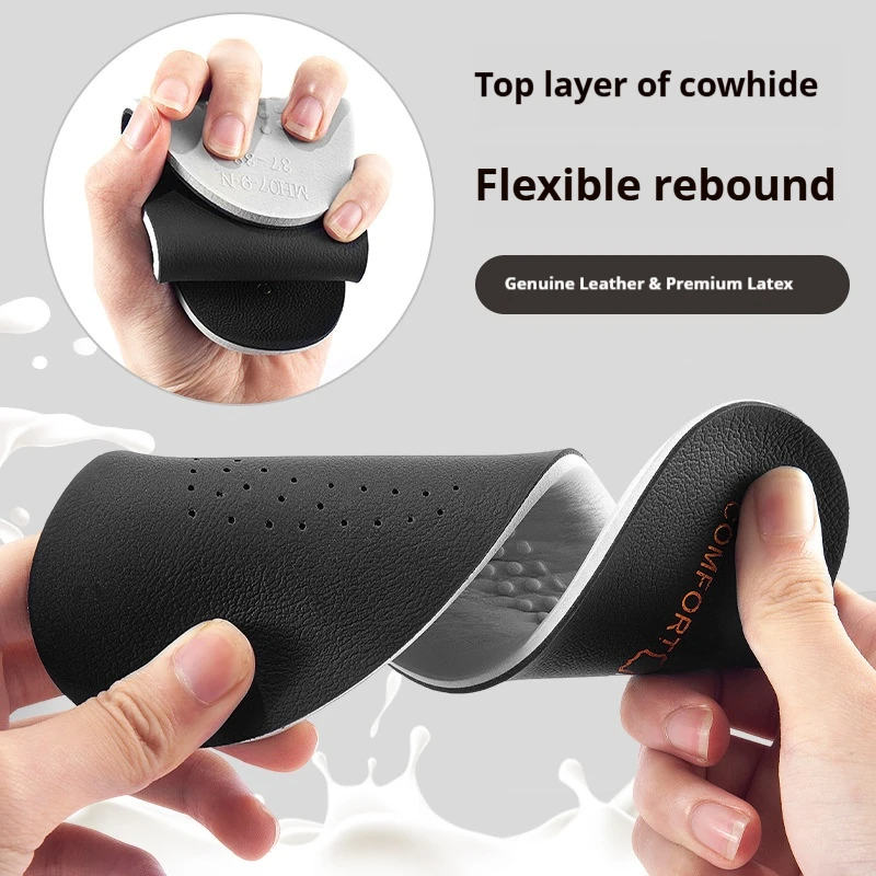 Leather Latex Insole Men's Shock-Absorbing Sports Insoles Breathable and Comfortable Anti-Odor Shoe Pads 1Pair/2Pair