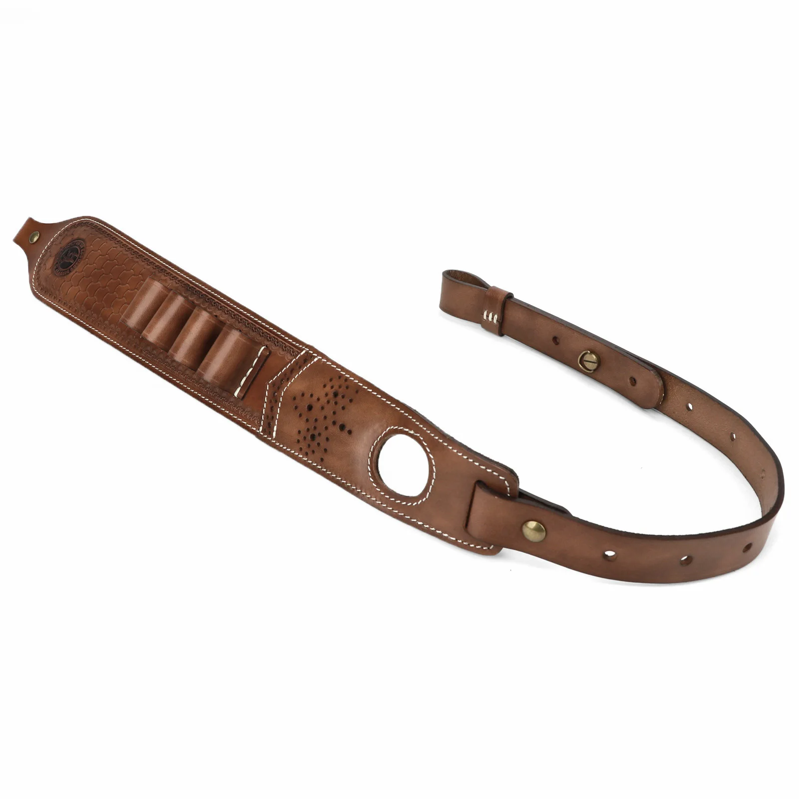 Tourbon Hunting Accessories Vintage Leather Rifle Sling Adjustable Gun Shoulder Strap Cartridge Holder for 12 Gauge with Swivels