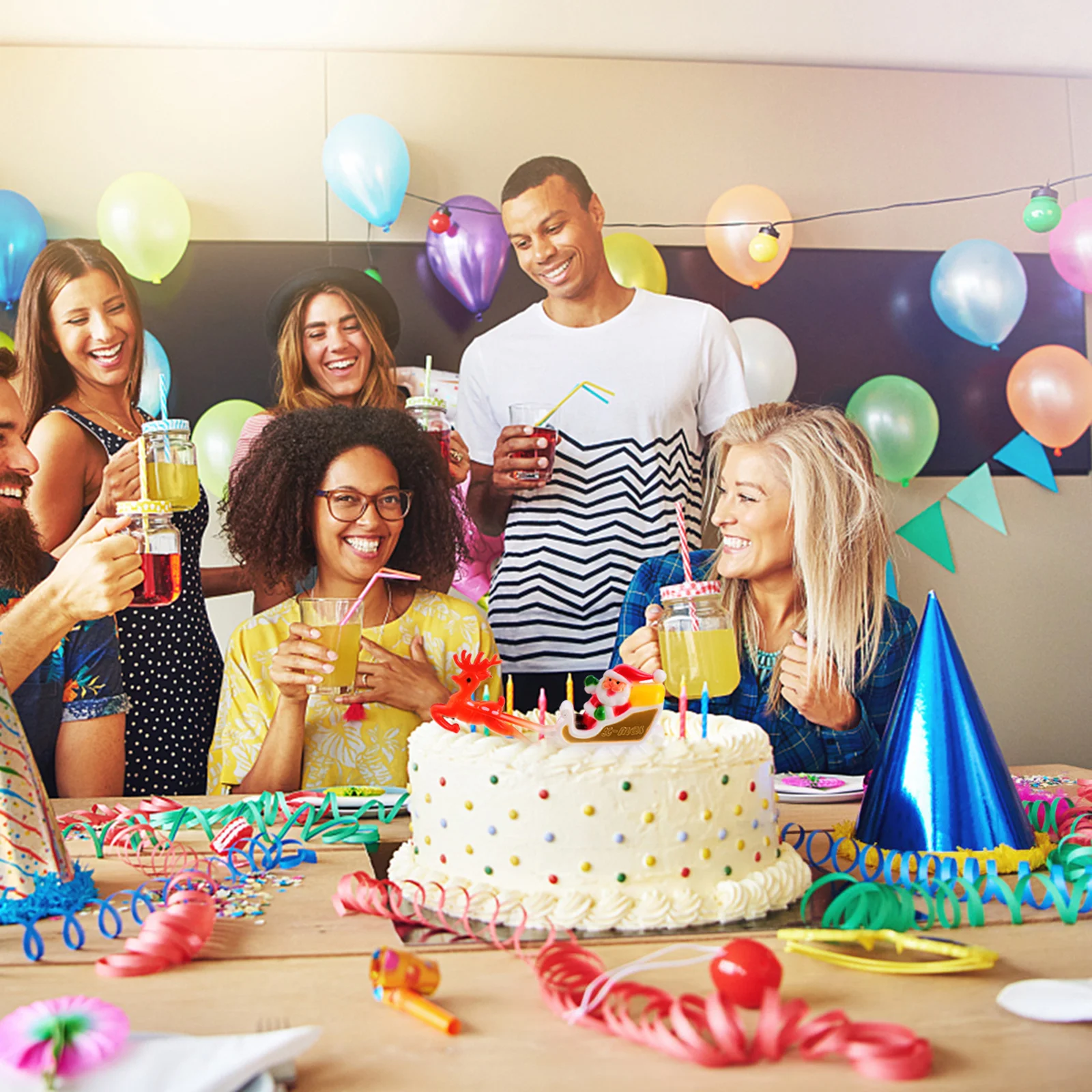 

5Pcs 3D Cake Toppers Christmas Themed Baking Inserts for Cupcake Pie Mousse Decoration Cake Ornament Party Food Pick Set