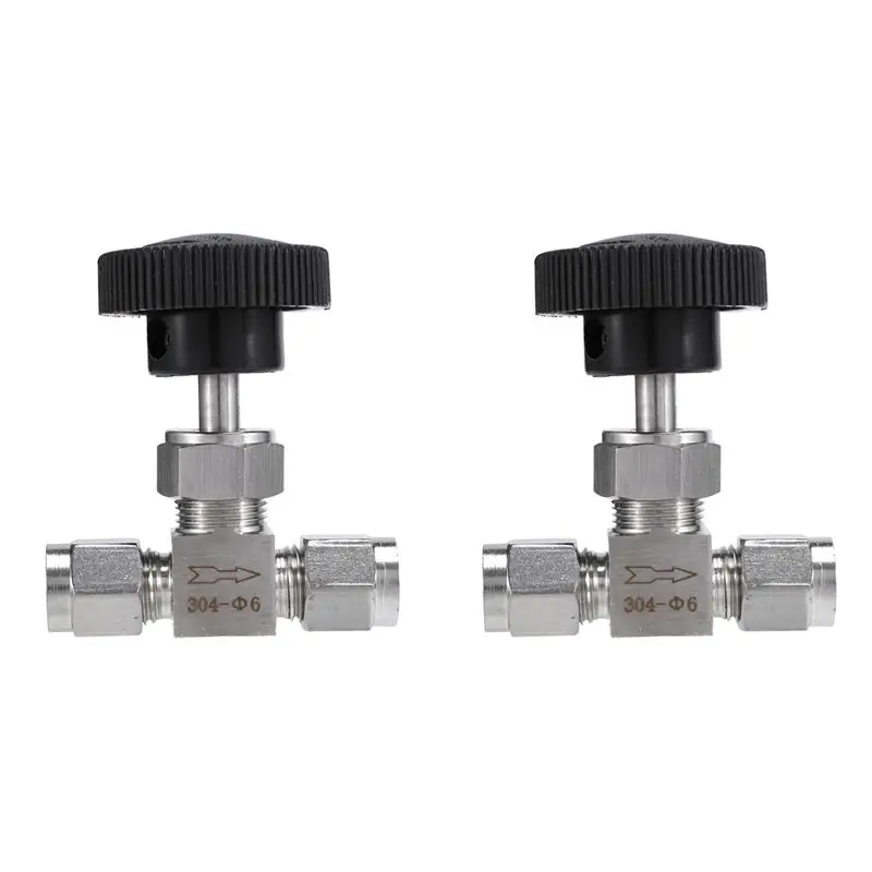 A98E-2X Adjustable Needle Valve O.D 6Mm Tube Stainless Steel 304 High Pressure Acid Proof Straight Card Set Crane
