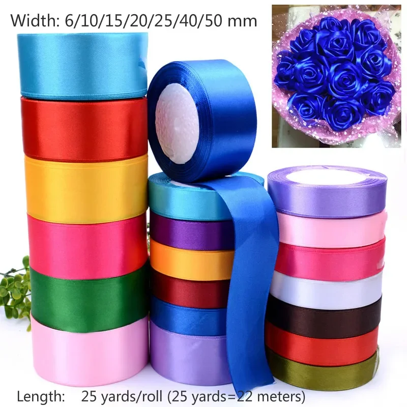 25yards 6/10/15/20/25/40/50mm Silk Satin Ribbons Wedding Party Flowers Gifts Decorated DIY Apparel Sewing Fabric head hair bow