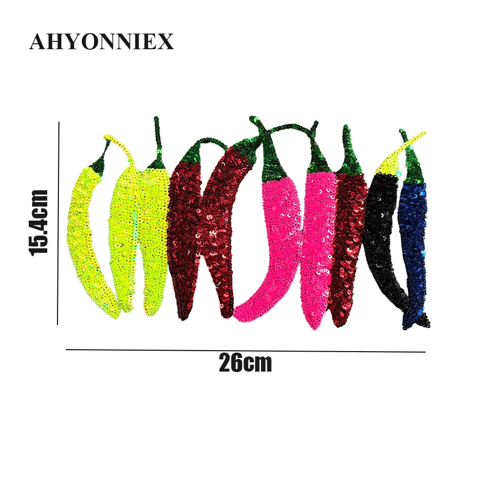 1 PCS Large Chilli Patch Sequin Embroidery Fashion Clothes Applique DIY Clothing Decoration Iron On Sequins Patches for Clothes